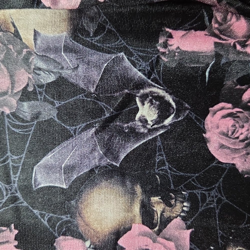 KILLSTAR Hematite Skull Velvet Leggings Size Small Bats Roses Goth Gothic - Picture 6 of 10